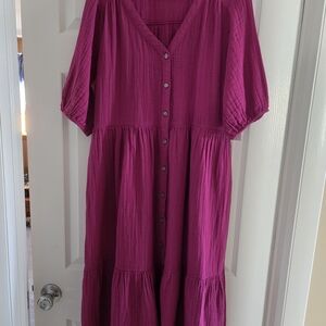Sonoma Magenta Button-Down Midi Dress
